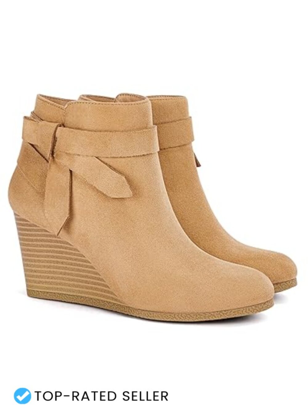 Women's Wedge Ankle Booties Faux Suede Pointed Toe Side Zipper Casual